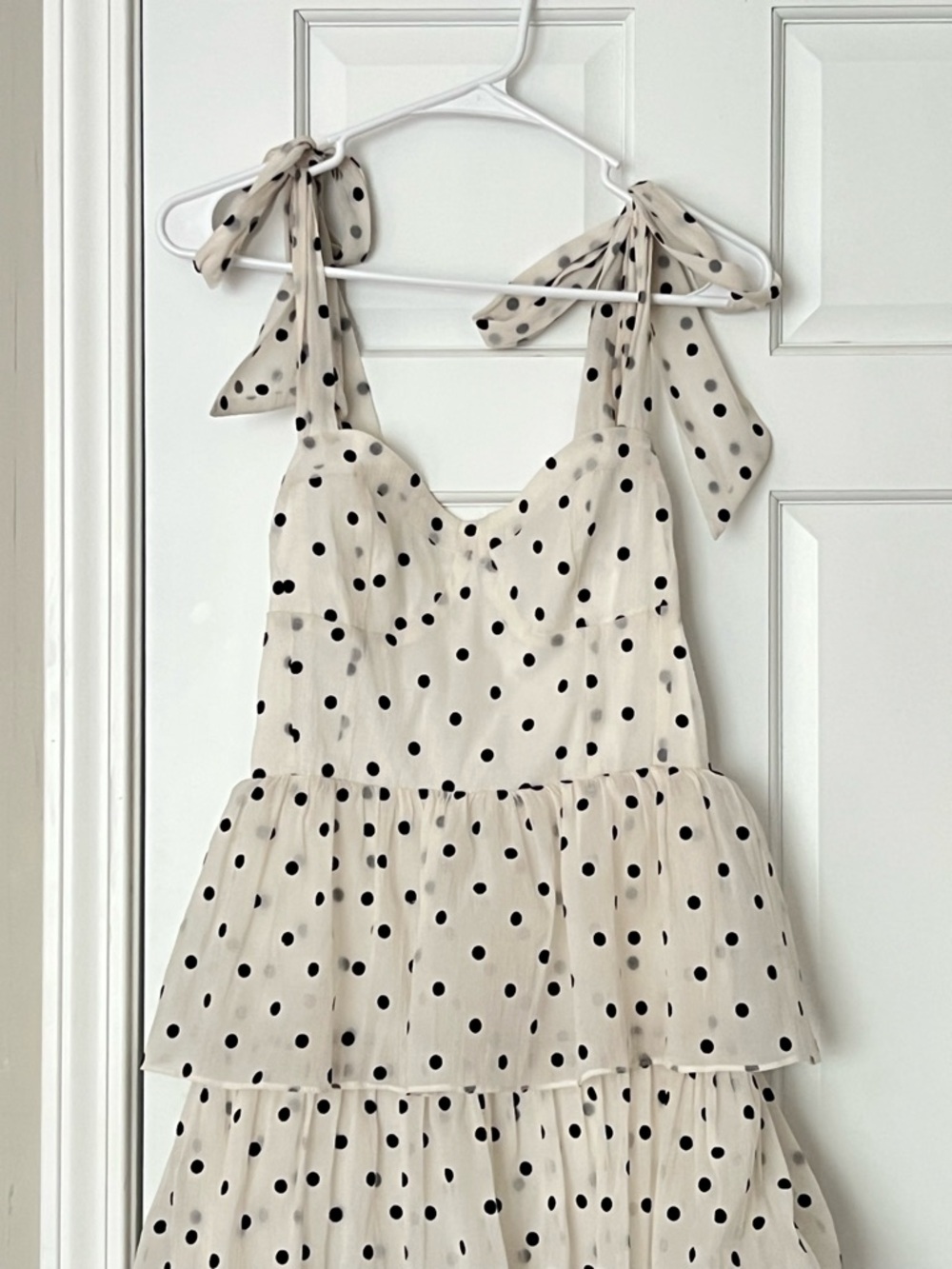 Sofie the Label - Cream/Black Polka Dot Tiered Midi Dress with BowTie Straps szM - Picture 4 of 7